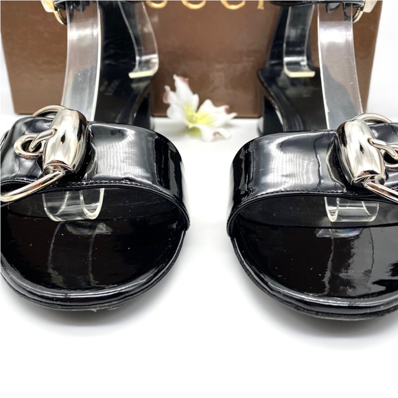 LIKE NEW Gucci Sand Pelle S Cuoio Vitello Vernice Soft Nero Sandals, 37 / 7 - Picture 4 of 16